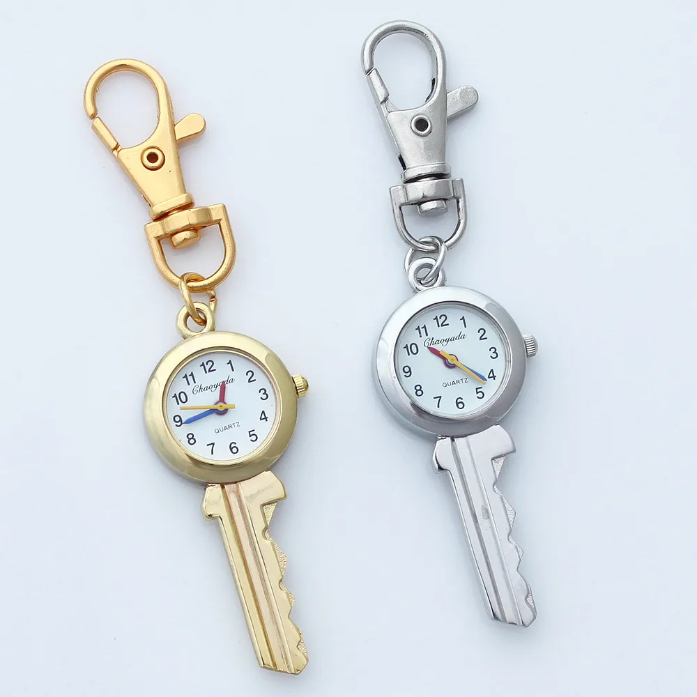 10pcs/Lot, Mixed Bulk Brand New Fashion Crystal KEY Style Pocket Pendant Key Ring Chain Quartz Dress Watch with Gift Bag GL59KT