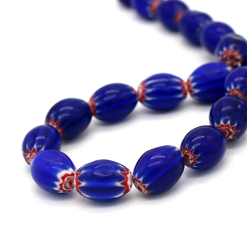 Bracelet for Women Whosale and Retail Royal Blue Color Oval Millefiori Lampwork Beads  DIY Bracelet & Necklace Jewelry Beads
