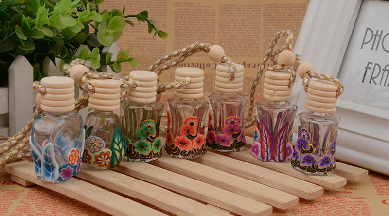 

Polymer Clay Essential Oil bottle Car hanging decoration Car Home Hanging rope empty Perfume bottle Wooden Lid
