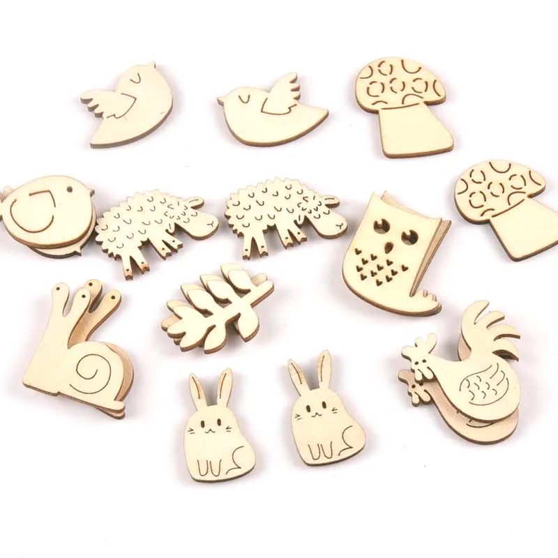 20pcs New Lovely Mix Animals Pattern Wood Slices For Handmade Home Decoration Crafts Scrapbooking DIY Wooden Ornaments m2155