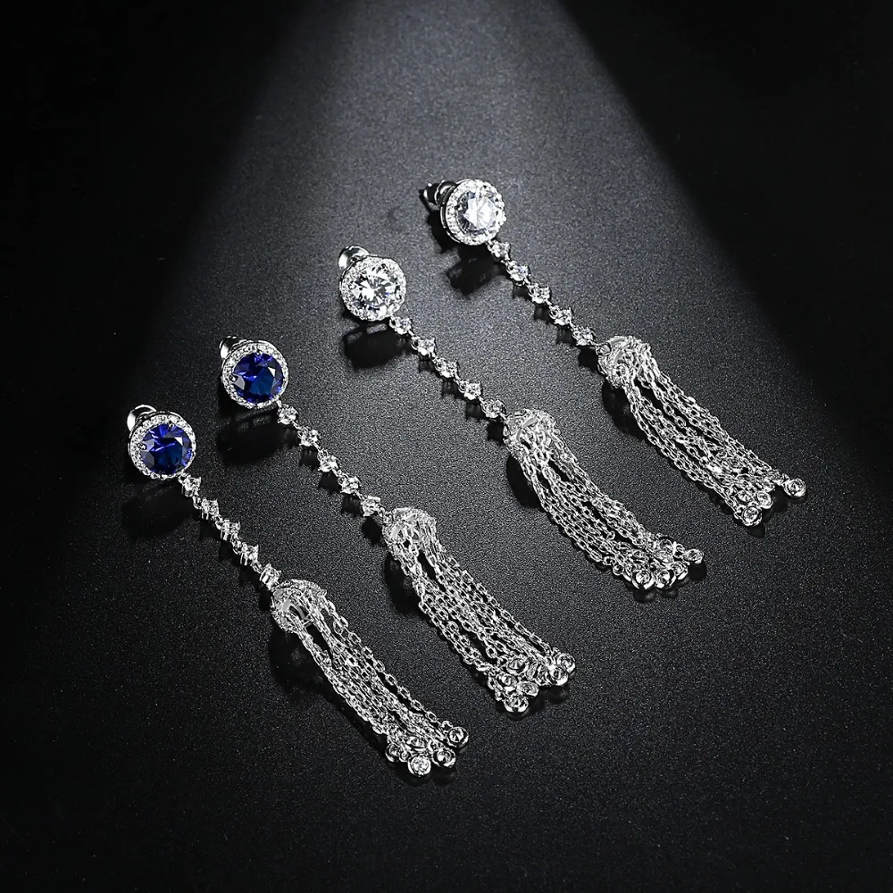 SINZRY HOT Genuine cubic zirconia micro paved round tassel long drop earrings for women elegant jewelry gfit