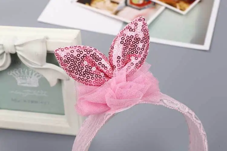 10pcs Lace Shiny Rabbit Ear Headband Cute Newborn Baby Girls Hair Bands Headwear Photography Props Child Kids Hair accessories