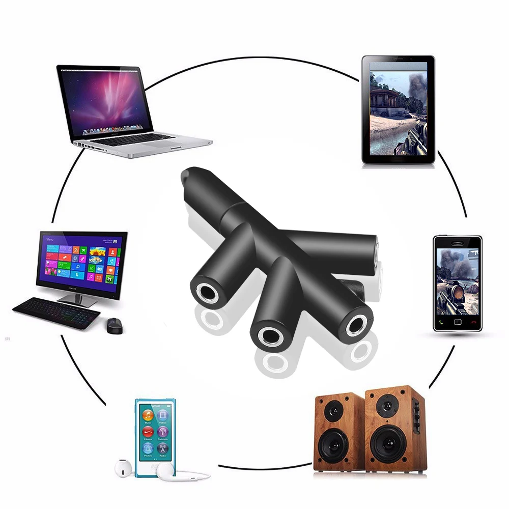 สมาร์ทโฟนเครื่องเล่นเสียง3.5มม.อะแดปเตอร์หูฟัง1ชาย2หญิง4แจ็คปลั๊กอะแดปเตอร์สเตอริโอหูฟังSplitterสำหรับPC/MP3