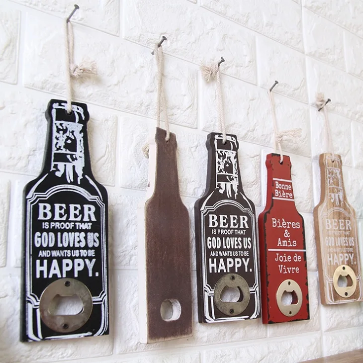 100pcs Retro Wood Beer Opener Bar Restaurant Home Bottle Shape Wall Hanging Party Supplies Party Supplies Creative Gift lin4427