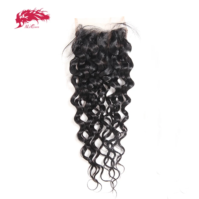 Ali Queen Hair Brazilian Virgin Hair Water Wave 5x5 HD Lace Closure With Baby Hair 4x4 Lace Closure Free Part 130% Density