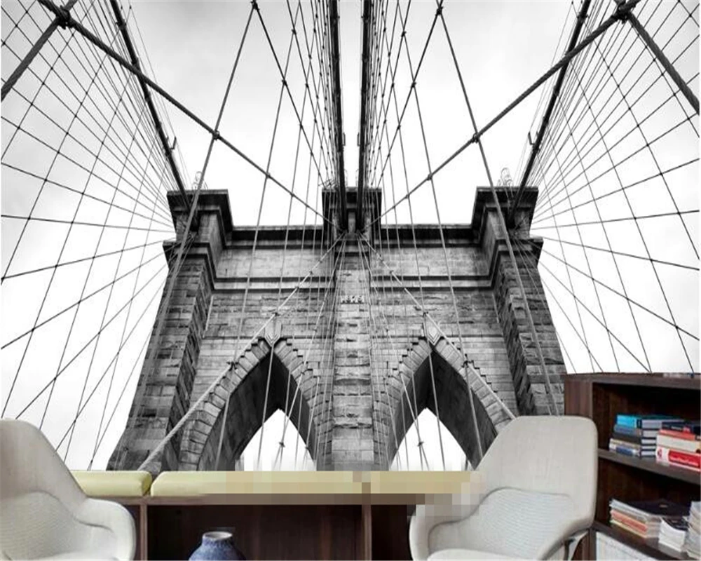 Beibehang 3D wallpaper modern simple bridge black and white photographic tooling background living room bedroom background mural