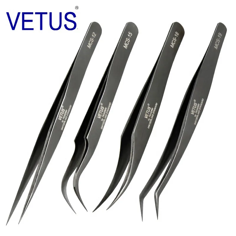 

4pcs Original VETUS Tweezers for Volume Eyelashes Extension Ultra Fine Tip Pincer MCS Series Tungsten Premium Beauty Makeup Tool