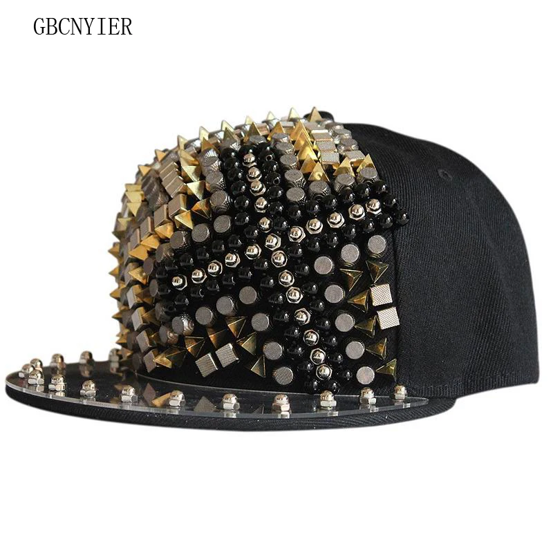 GBCNYIER Hip Hop Cool Hat Dance Show Sports Male Hat Rivet Fashion Adjustbale Female Cap Team Show Cool Hiphop Flat Brim Caps