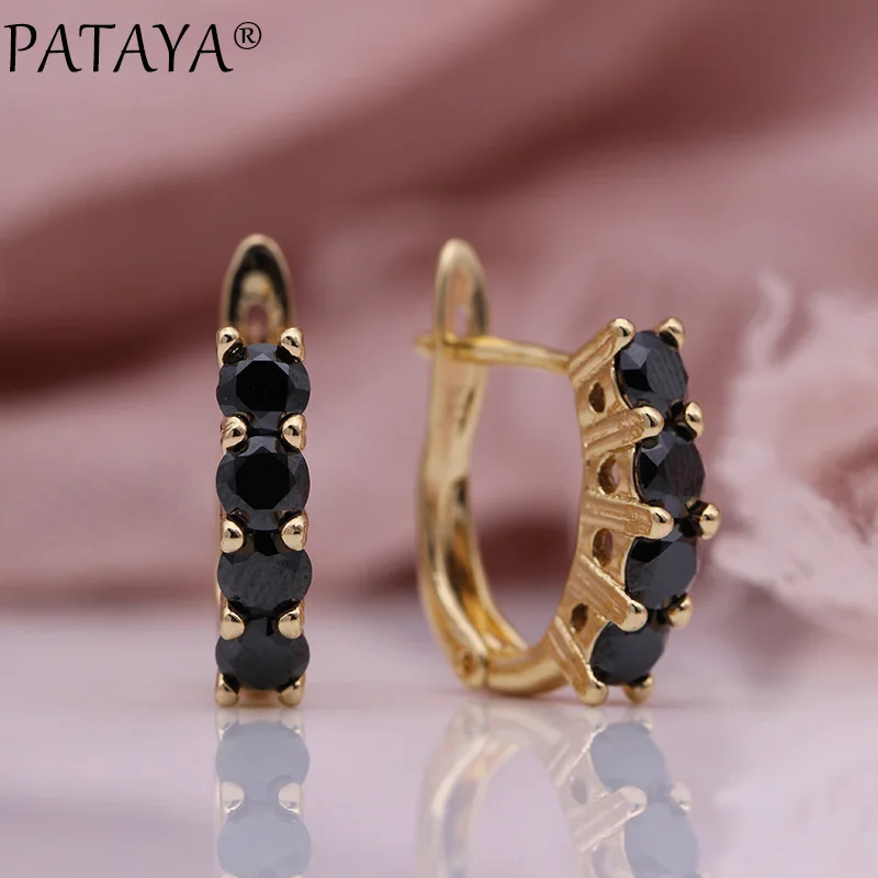 PATAYA New Fine Pendant Earring 585 Rose Gold Color Four Round Blue Natural Zircon Earrings Women Fashion Wedding Cute Jewelry