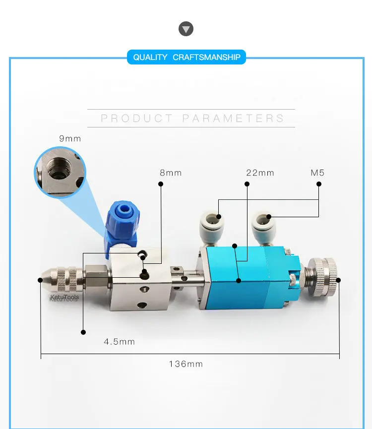 Pneumatic Double-acting Needle-off (Tip-seal) Dispensing Valve 2121 with screw tuner