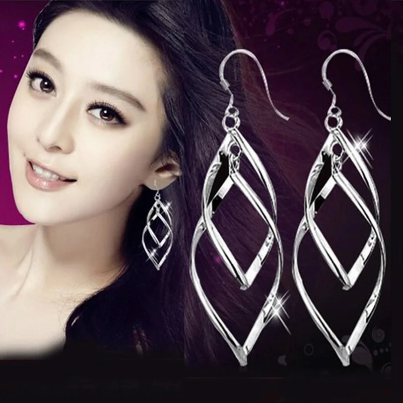 Twisted Rhombus Hanging Earrings For Women Long Drop Brincos Bijoux boucle d\'oreille Hollow Leaf Hook Earring Fashion Jewelry