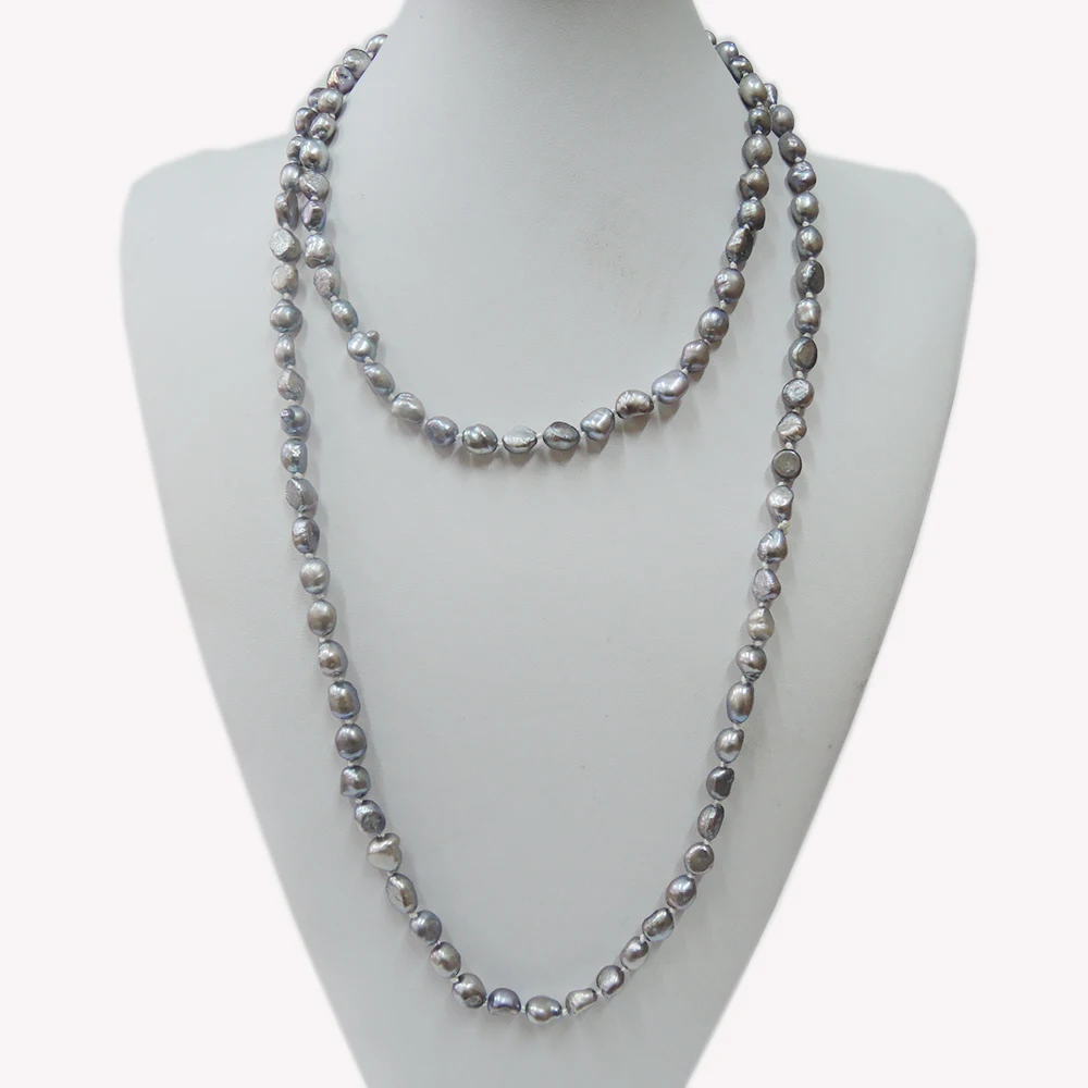 100% NATURE FRESHWATER PEARL LONG  NECKLACE-120 cm gray pearl necklace