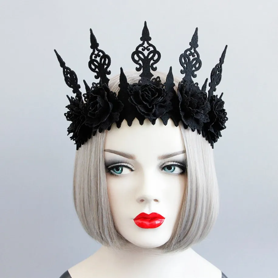 New Gothic Black Crown Shape Ribbon Tie Handband Accessory Holloween Party Cosplay Item