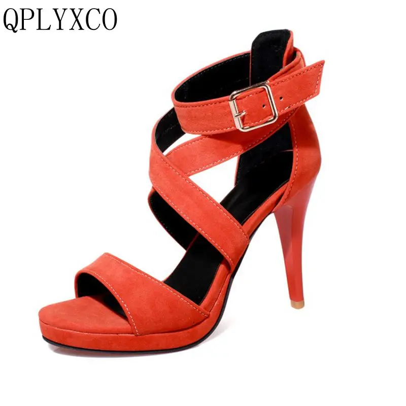 QPLYXCO 2018 Summer Elegant Style Sandals fashion Big & Small Size 31-48 women thin High Heels (10CM) wedding Party shoes 8675