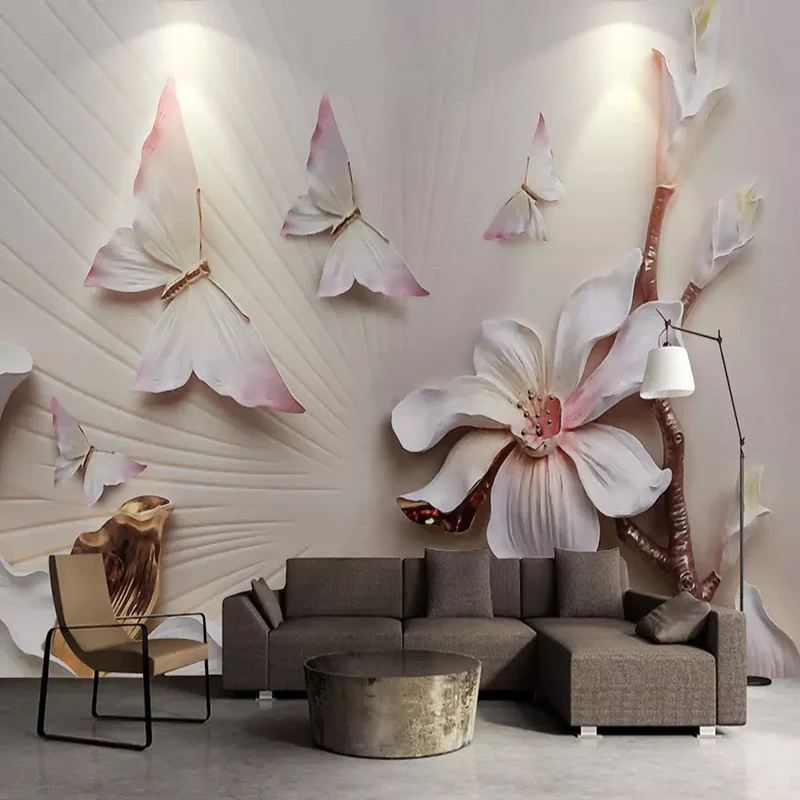 Custom Photo Wall Mural Sleek Minimalist Elegant Jade Orchid Butterfly Wall Cloth Living Room TV Background Wallpaper Decor Home