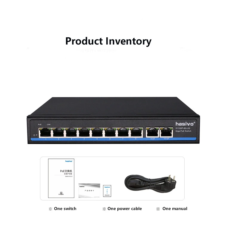 Gigabit 10 port Poe Switch support IEEE802.3af/at IP cameras and Wireless AP 10/100/1000Mbps 48V standard network switch