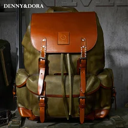 Simple Military Style Leather Bag - Luxury Men's Cow Leather Backpack with Large Capacity, Retro Design