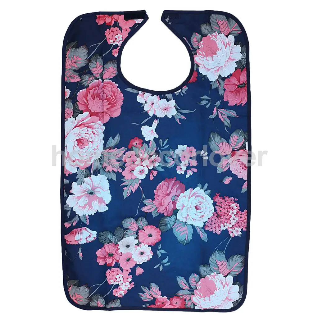 Reusable Waterproof Adult Elder Mealtime Bib Clothing Spill Protector Disability Aid Apron - Grid Lips Floral Flowers Print