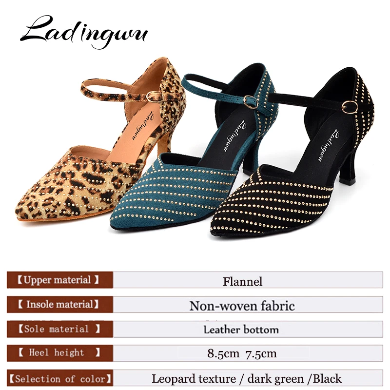 Ladingwu Women's Latin Dance Pointe Shoes Closed Salsa Ballroom Dance Shoes For Woman Soft Bottom Golden Rhinestone Dance Shoes