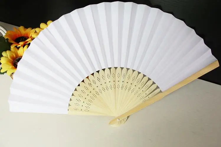 Free Shipping 100pcs 21 cm Wedding White color Paper Hand Fan Wedding Party Decoration Promotion Favor ni215