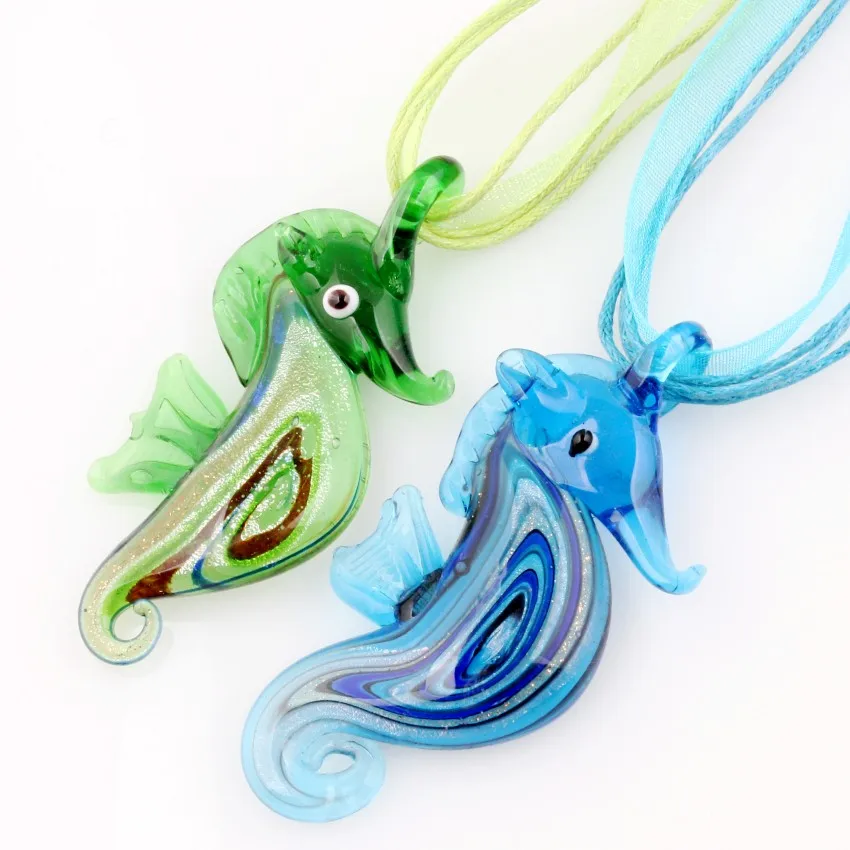 Wholesale 6pcs Handmade Murano Lampwork Glass Mix Color Seahorse Pendant Necklace Hot Thanksgiving Gift necl0004