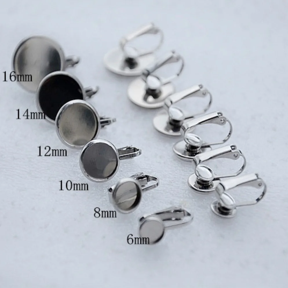 

REGELIN 10pcs/lot 316L Stainless Steel 6-25mm Inner Size Earring Settings Cabochon No Piercing DIY Earrings Ear Jewelry Making