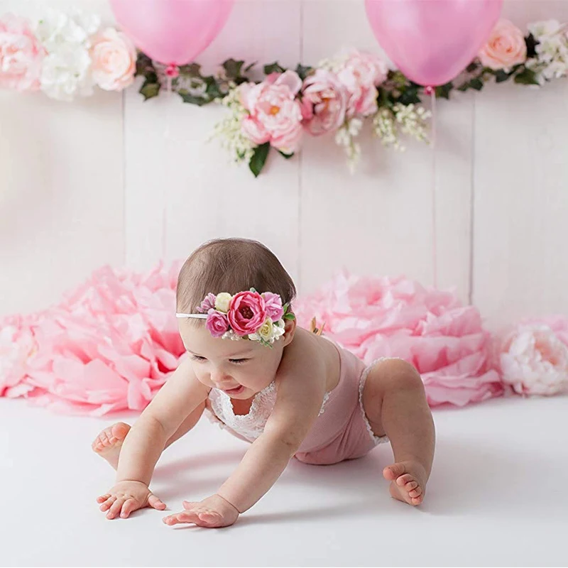 Corona de flores para niña, diadema elástica, bandas elásticas, accesorios de fotografía para niños pequeños, ropa para el cabello hecha a mano