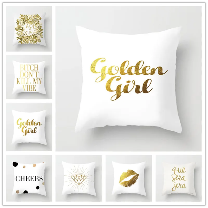 45*45cm Pillow Cover Polyester Peach Skin Golden Girl Cushion Office Nap Throw Pillow Case Cushion Cover