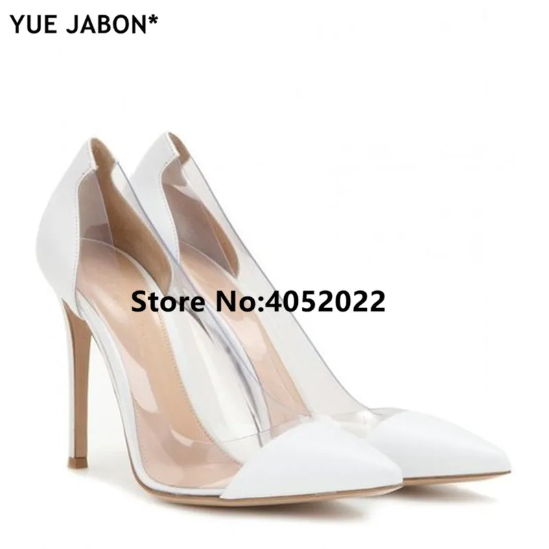 YUE JABON Nude Patent Leather Transparent Pumps Clear PVC Spring High Heels Women Shoes Pointed Toe Stiletto-Heeled Party Shoes