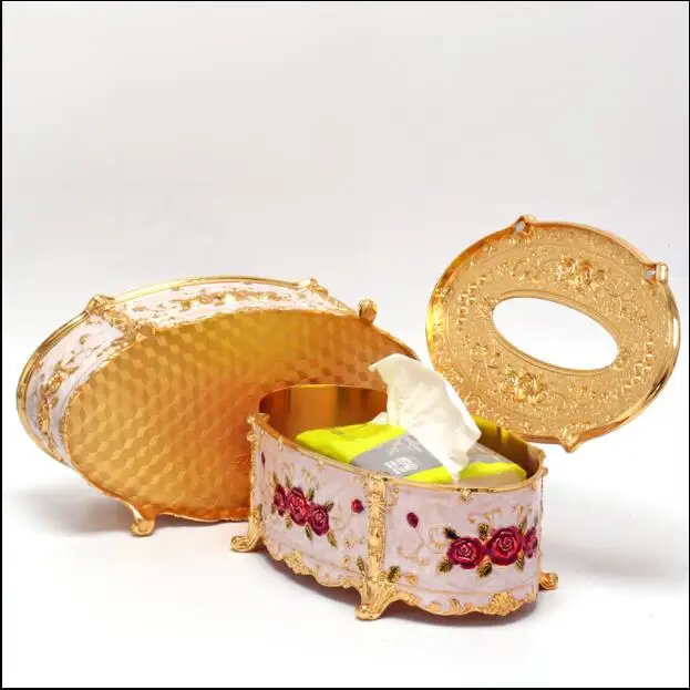 Europe Oval Metal tissue box, gold plated, Rose, zinc alloy holder, wedding decoration, zjh051