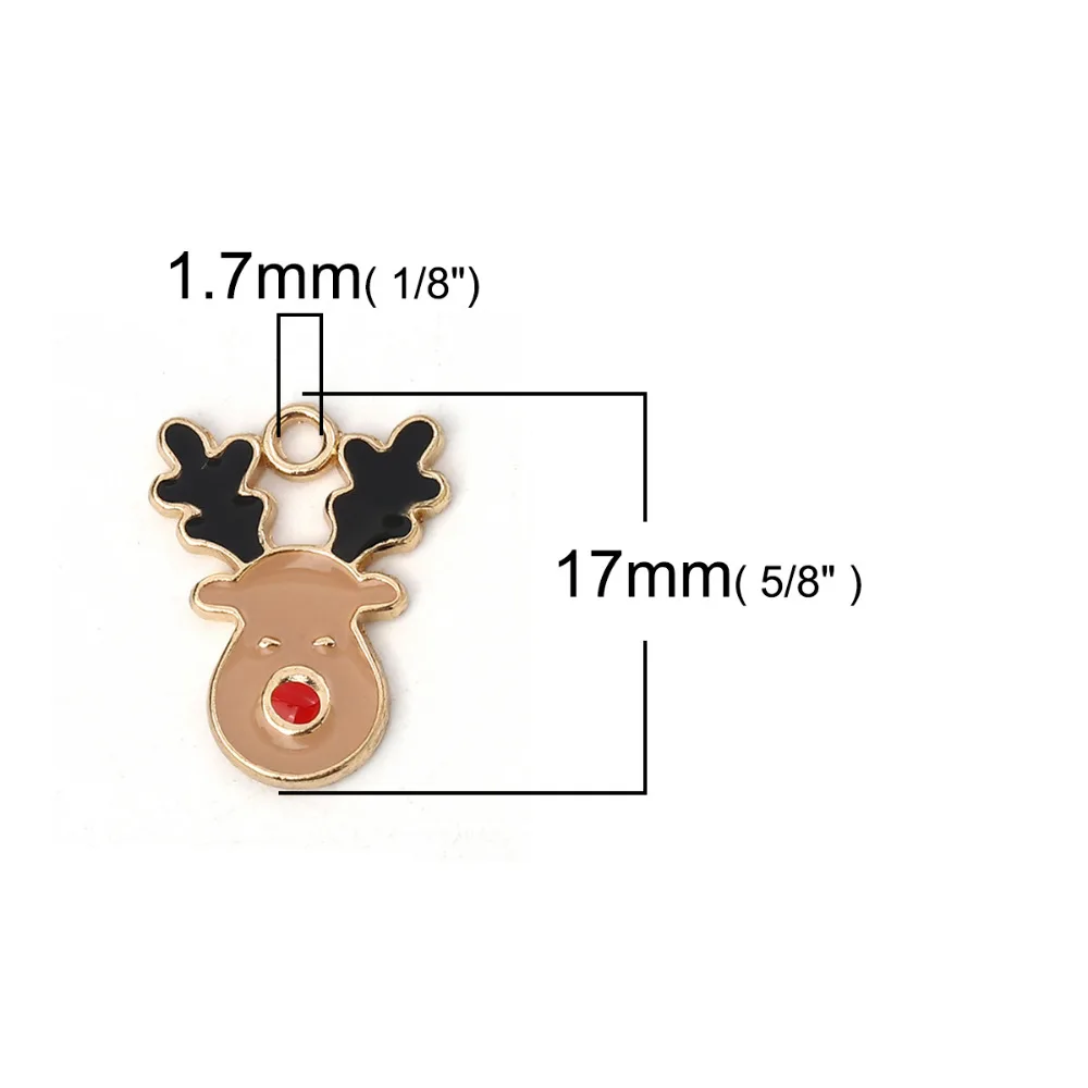 DoreenBeads Zinc Based Alloy Charms Christmas Reindeer Gold Khaki White Enamel DIY Findings 17mm( 5/8