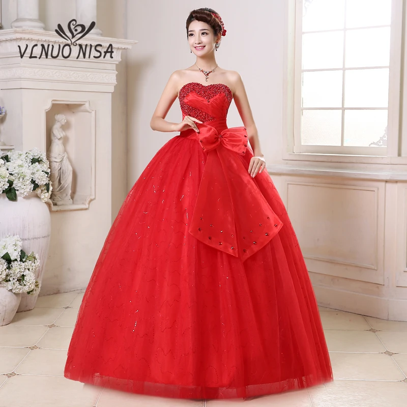 VLNUO NISA Sweetheart Red Abito Da Sposa Bella Bow Backless Lace Up Abito di Sfera Plus Size A Buon Mercato Abito Da Sposa Abiti noiva