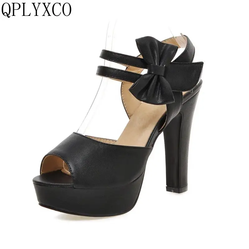 QPLYXCO Plus New Big Small Size 31-47 Peep Toe Ankle Strap High Heels(11.5CM) Sandals Platform Ladies wedding Shoes Woman 161-3