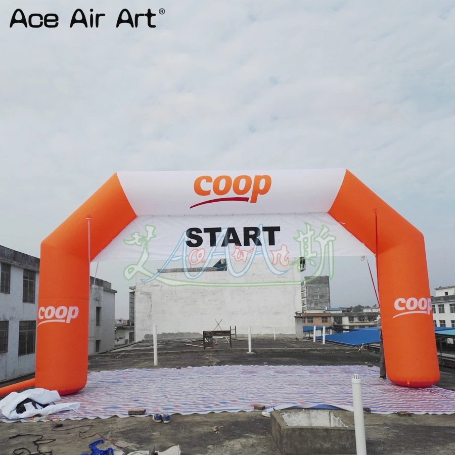 Concise White and Orange Inflatable Arch Gate with Removable Start and Finish Banner for Racing