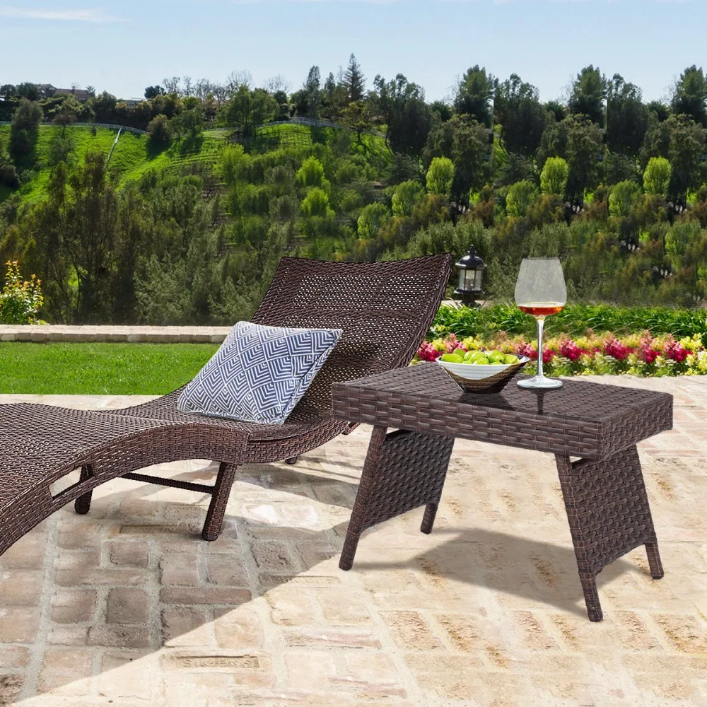 Giantex Folding PE Rattan Side Coffee Table Patio Garden Outdoor Furniture Brown NEW Home Furniture