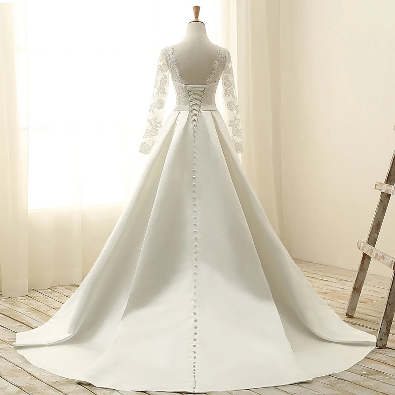 Robe De mariée trapèze en dentelle à manches longues, robes De demoiselle d'honneur, grande taille, maxi, sur mesure, à la mode, 2018