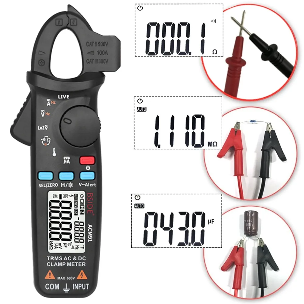 BSIDE Digital Clamp Meter Current Professional AC/DC Auto Car Repair TRMS Multimeter Live Check NCV HZ Capacitor Election Tester