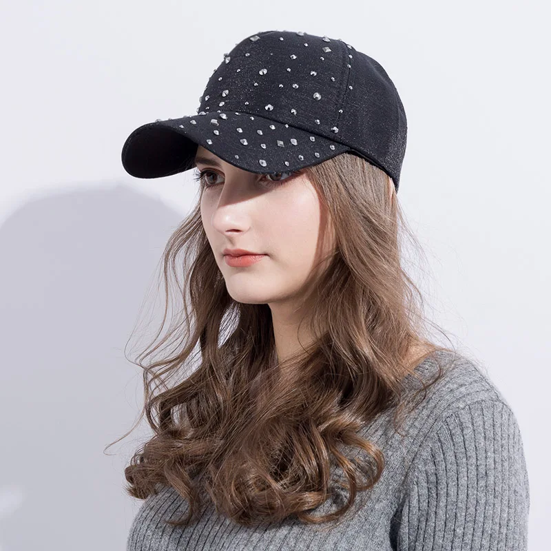 Diamond Rhinestone Baseball Cap Women Pop Summer Hat Girl Black Diamond Snapback Hat Novelty Casual Sun Cap Pearl Female Gorras