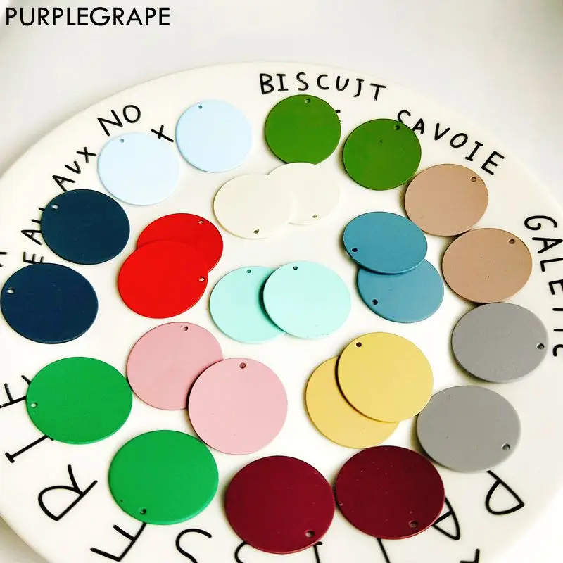 PURPLEGRAPE simple Japanese and Korean fashion matte texture color disc DIY handmade earrings pendant wholesale a pack of 6