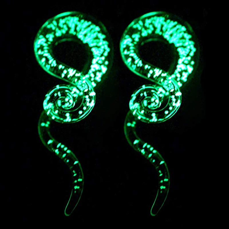 1 Pair Glass Ear Spiral Taper Gauge and Tunnels Earring Green Glass Glow in Dark Gauges Expander Stretcher Plugs Piercing Body