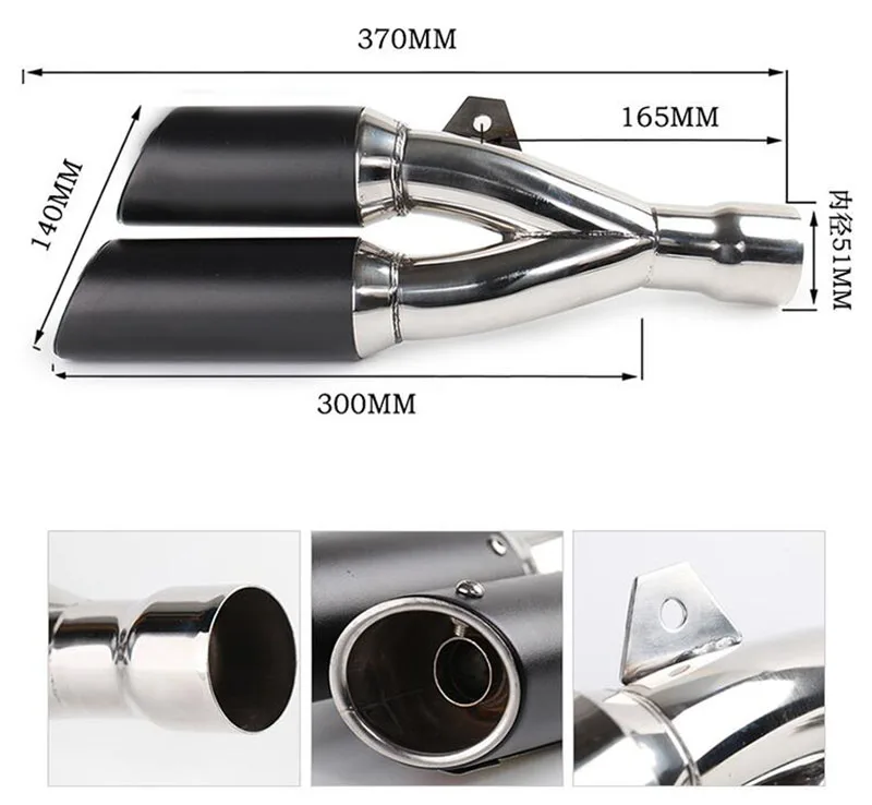 TKOSM 38-51mm Multi-color Stainless Steel Universal Motorcycle Muffler Exhaust Tail Pipe Double Twin Tip For CBR500 R6 Ninja 250