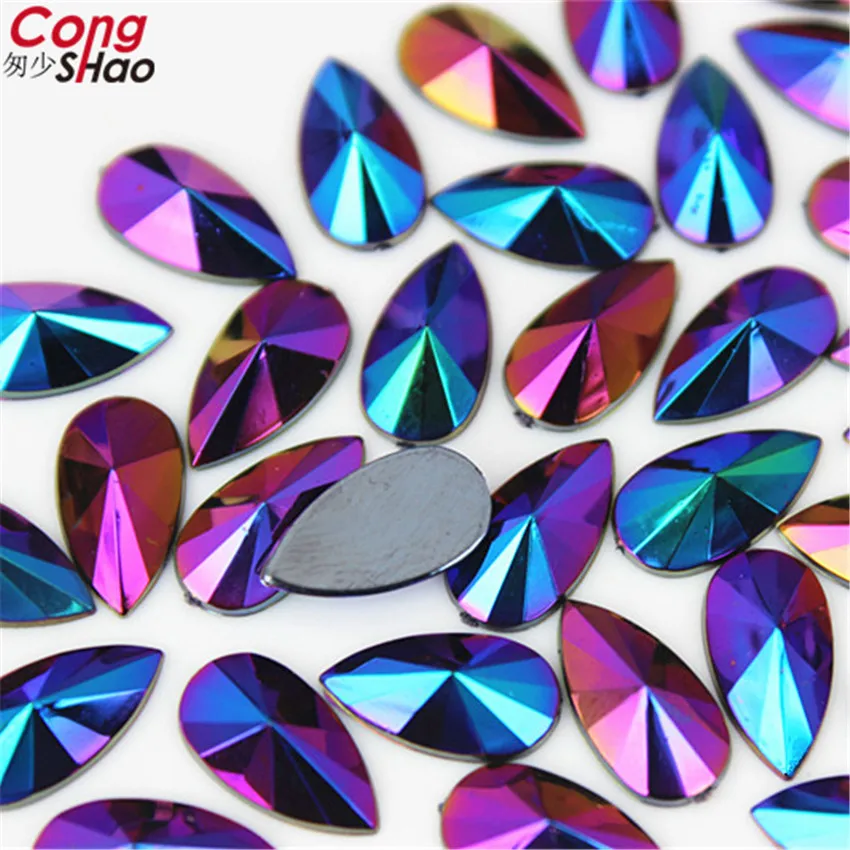 Cong Shao 100pcs 7*13mm Teardrop Acryls Rhinestone Crystal AB Non Hotfix Rhinestonee Droplet Flatback Acryl Glitter Strass ZZ308