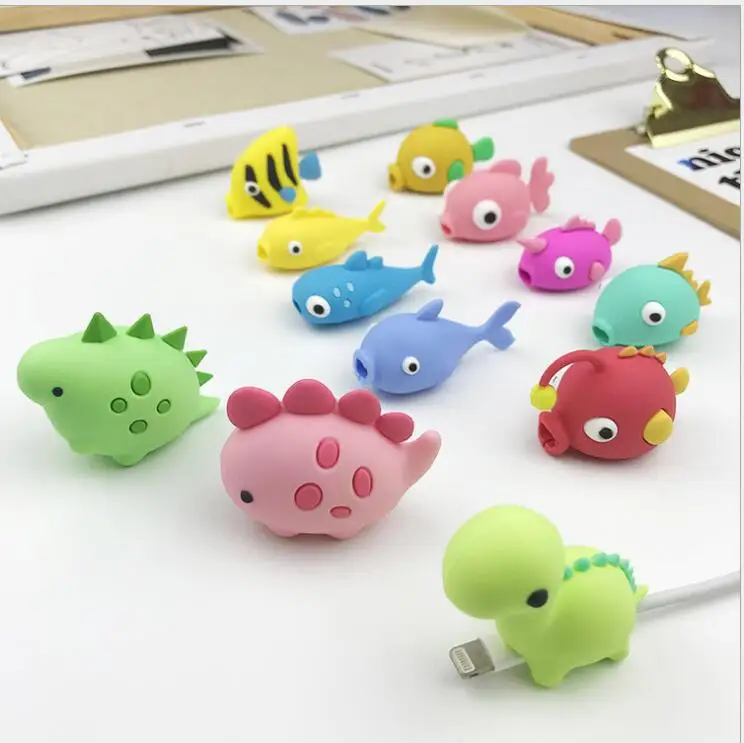 Cartoon Cute Fish Dinosaur Cable Protector Data Line Cord Protector Protective Cable Winder Cover For iPhone USB Charging Cable