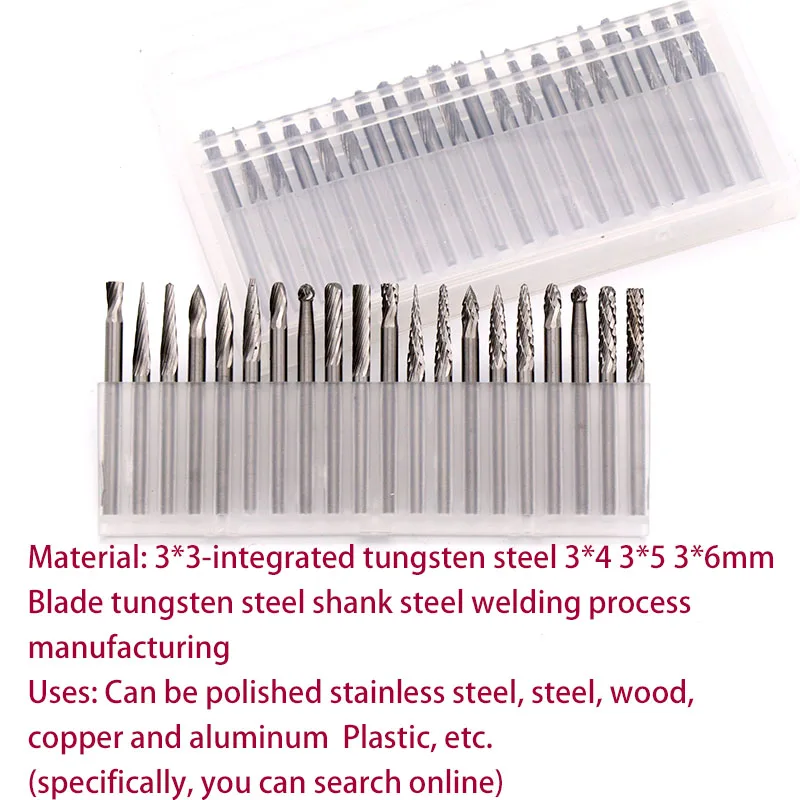 1/20pc frese a testa cilindrica in acciaio al carburo di tungsteno Set Mini punte da trapano frese diamantate materiale fresa per accessori Dremel