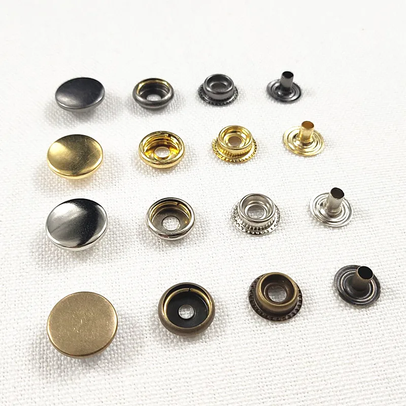 10/12.5/15/17mm 10sets Metal Brass Press Studs Sewing Button Snap Fasteners Sewing Leather Craft for Clothing Bags 831/633/655