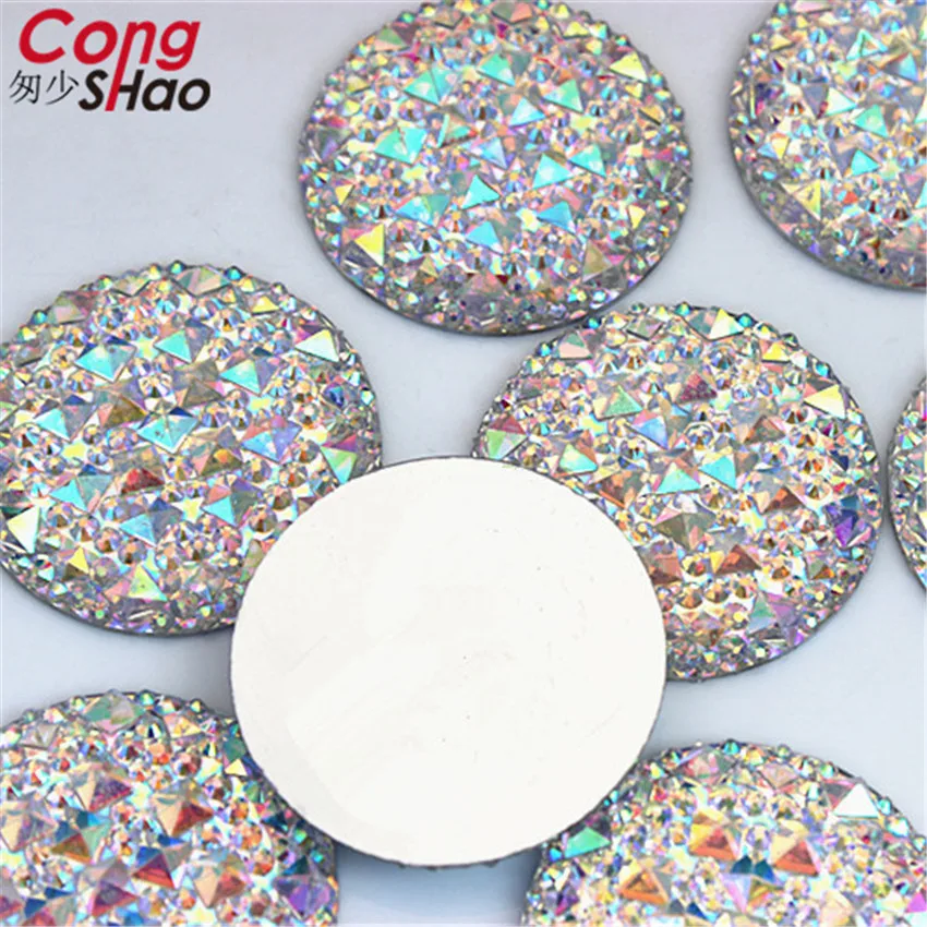 Superior Quality 35mm Super large Round Stones And Crystals AB Flat back Resin Rhinestone Wedding Dress Decorations Beads ZZ242