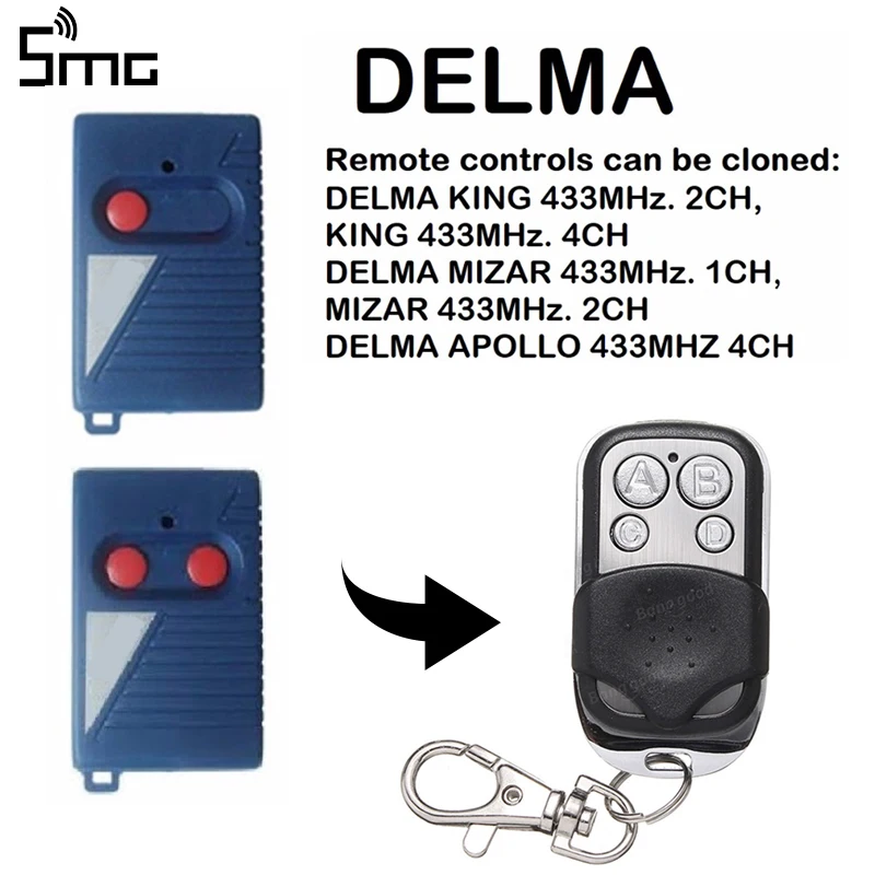 DELMA MIZARD 1CH DELMA KING 2CH Garage Door Remote Control clone replacement duplicator Key Fob for garage command 433.92Mhz