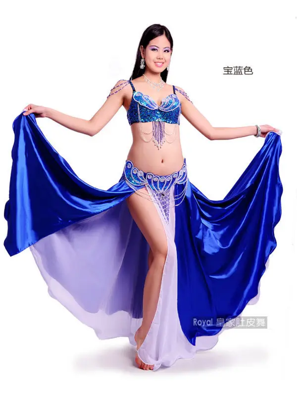 Professional Performance Belly dance costume wear Women\'s belly dancing clothes set belly dancing suit: Bra & belt & satin skirt