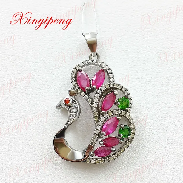 

925 Sterling silver with natural ruby pendant Red contracted and delicate Fine jewelry Luxury and generous