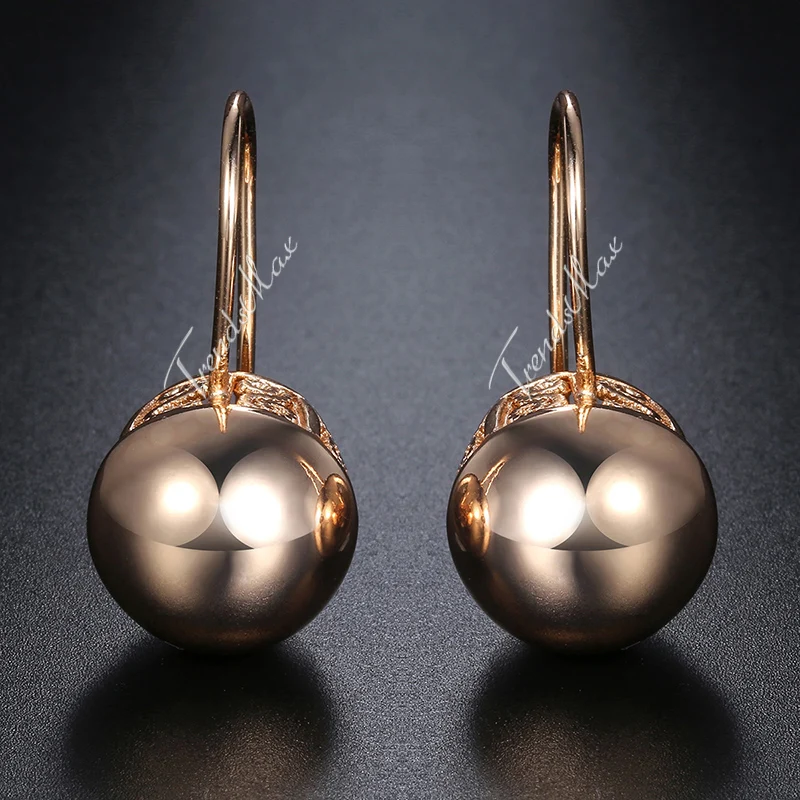 

Ladies Womens Earrings Round Ball 585 Rose Gold Color Snap Closure Cut-out Swirls GE66